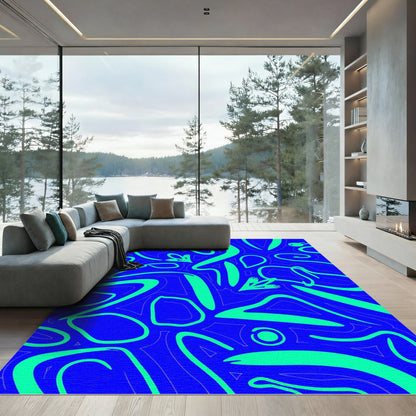 Vibrant Blue Green Swirl Abstract Rug