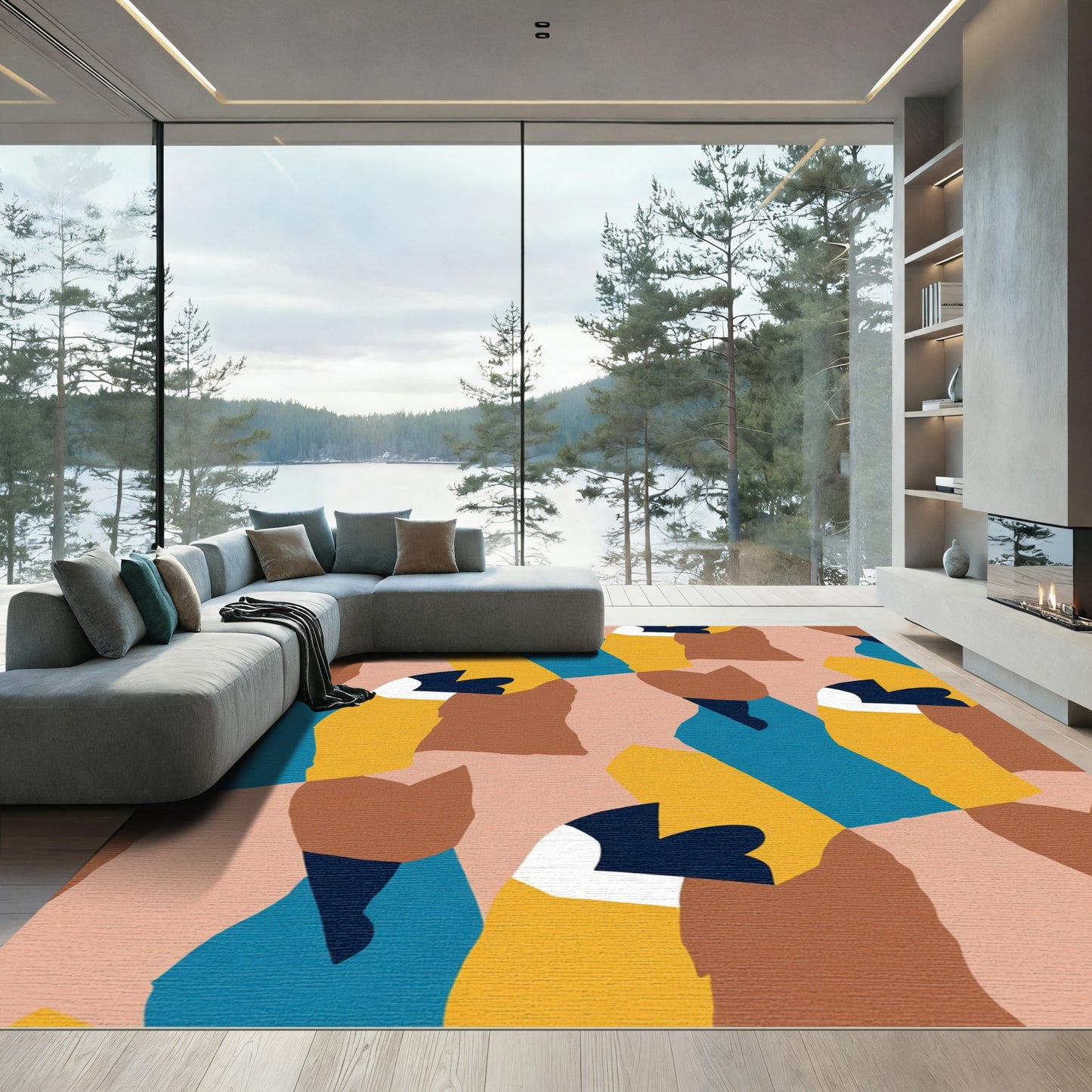 Abstract Geometric Forms Earthy Tones Rug