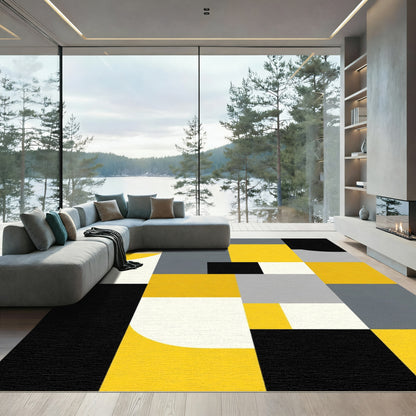 Abstract Yellow Gray Geometric Blocks Rug