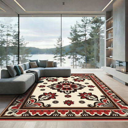 Ornate Bloom Arrangement Red Border Rug