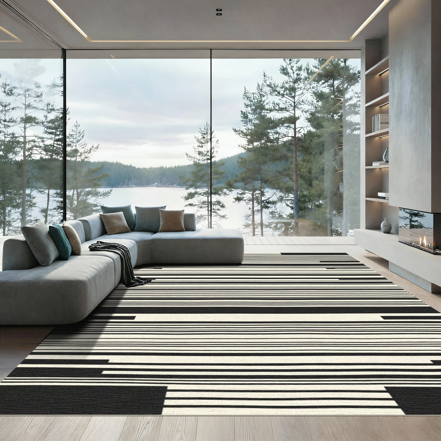 Minimalist Black Ivory Horizontal Stripe Rug