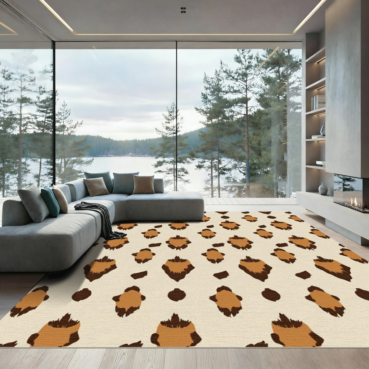 Brown Leopard Spots Animal Print Rug