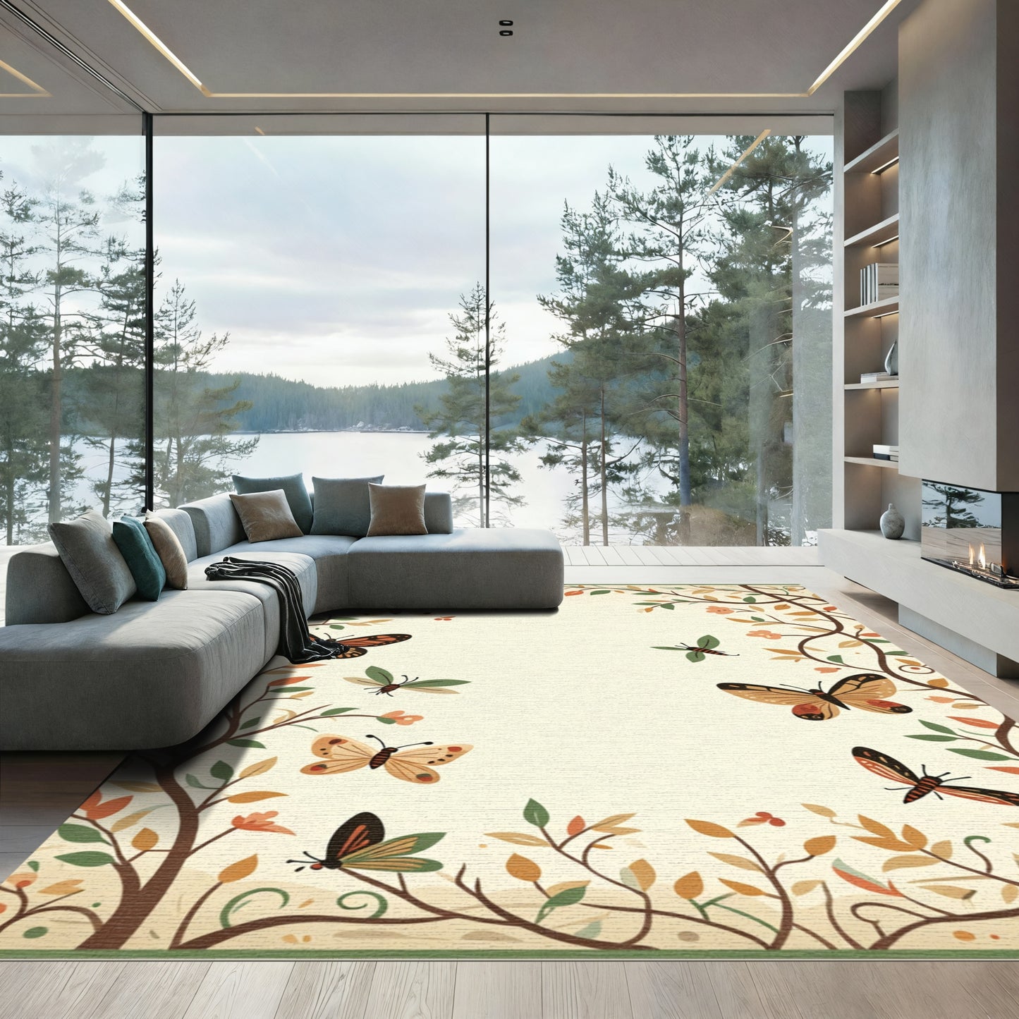 Whimsical Butterfly Garden Branches Rug