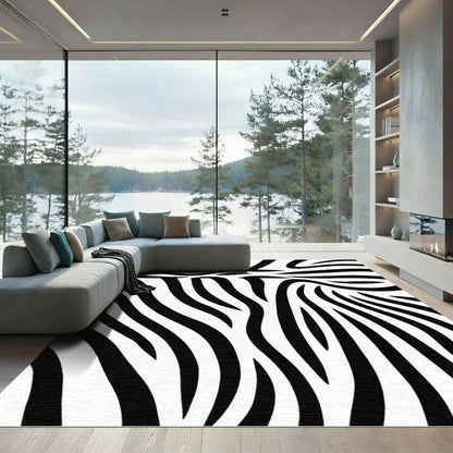 Abstract Black White Wavy Stripes Rug