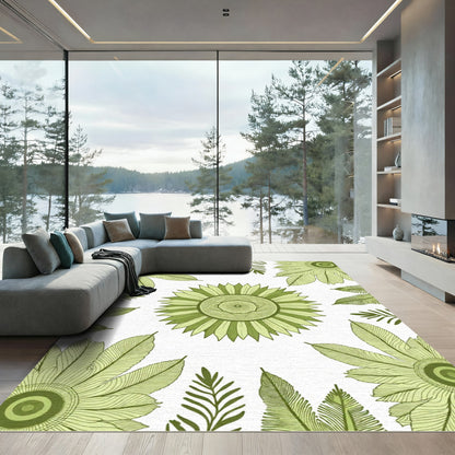 Green Floral Medallion Leafy Border Rug