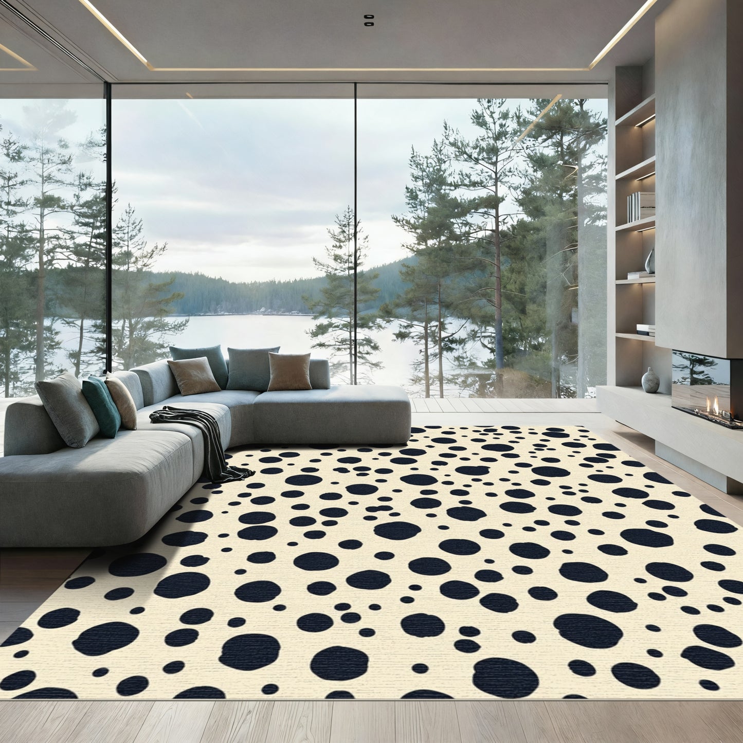 Cream Navy Polka Dot Scatter Rug