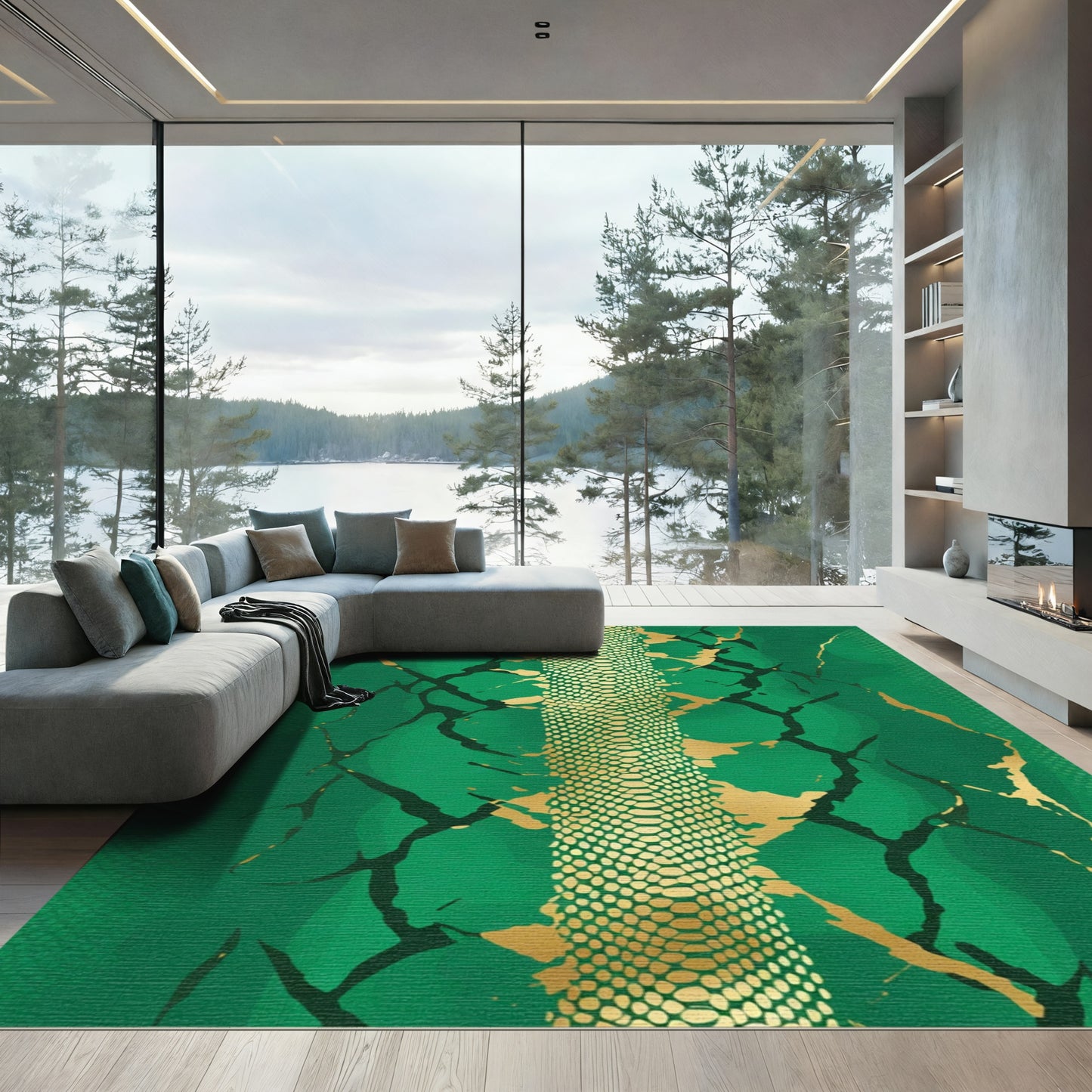Emerald Green Snake Skin Texture Rug