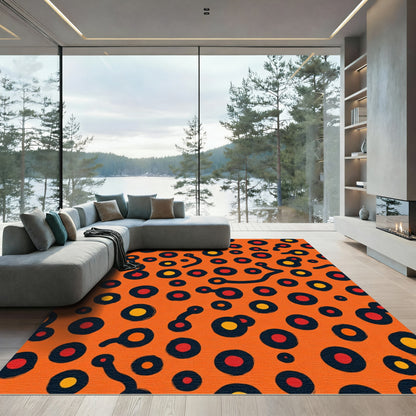 Orange Red Black Abstract Circles Rug