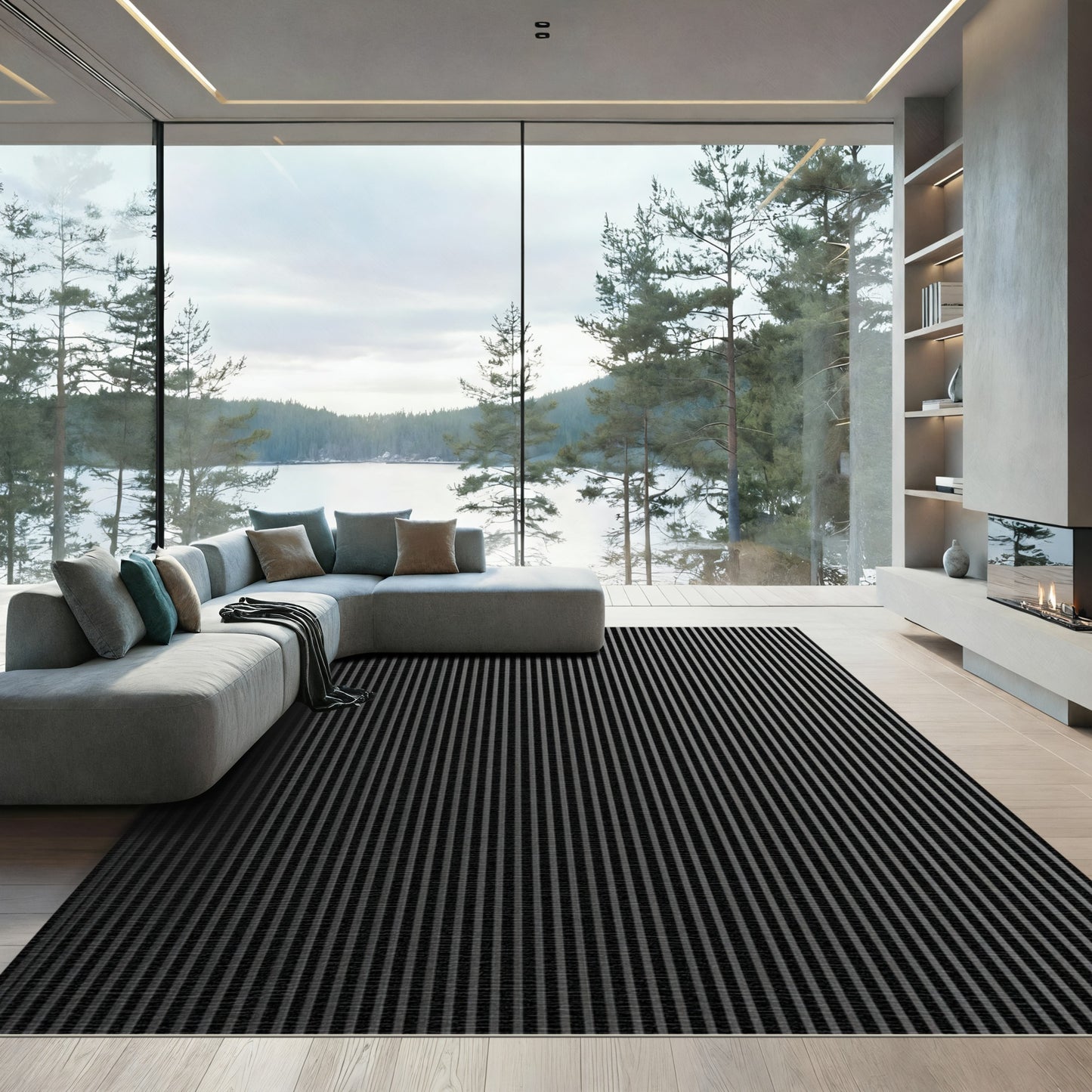 Monochrome Vertical Stripe Accent Rug