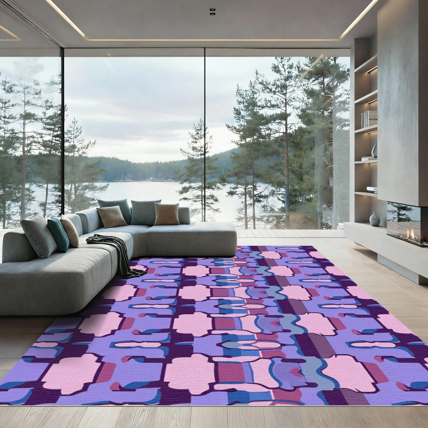 Abstract Lavender Geometric Stripes Rug