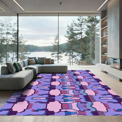 Abstract Lavender Geometric Stripes Rug