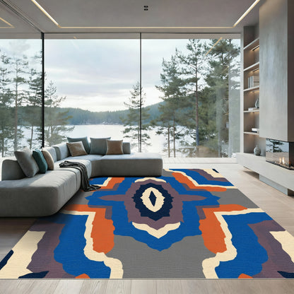 Abstract Blue Orange Earthy Symmetry Rug