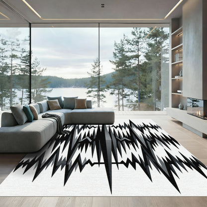 Monochrome Jagged Peaks Abstract Rug
