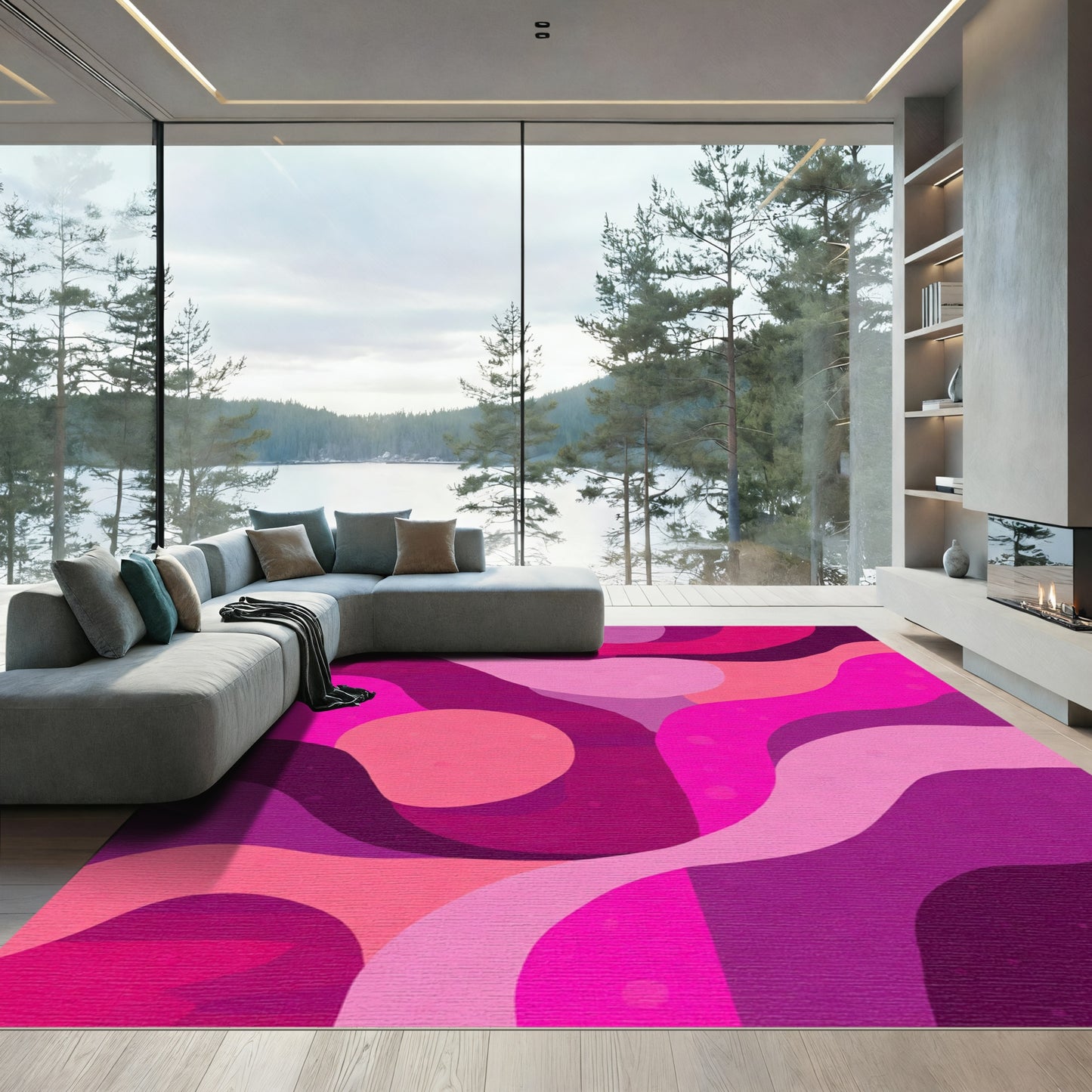 Vibrant Orchid Pink Flowing Waves Rug
