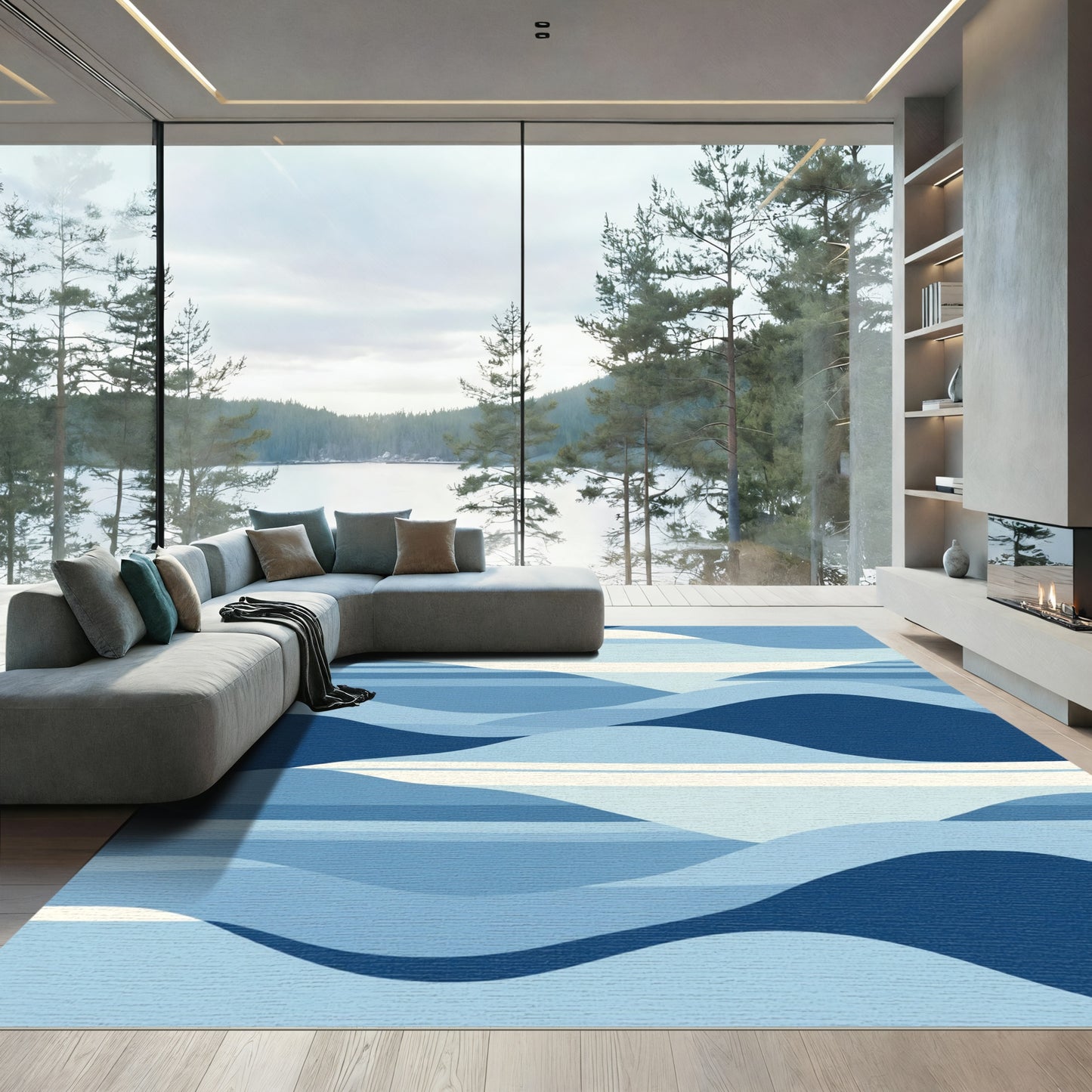 Serene Blue Horizon Layers Rug