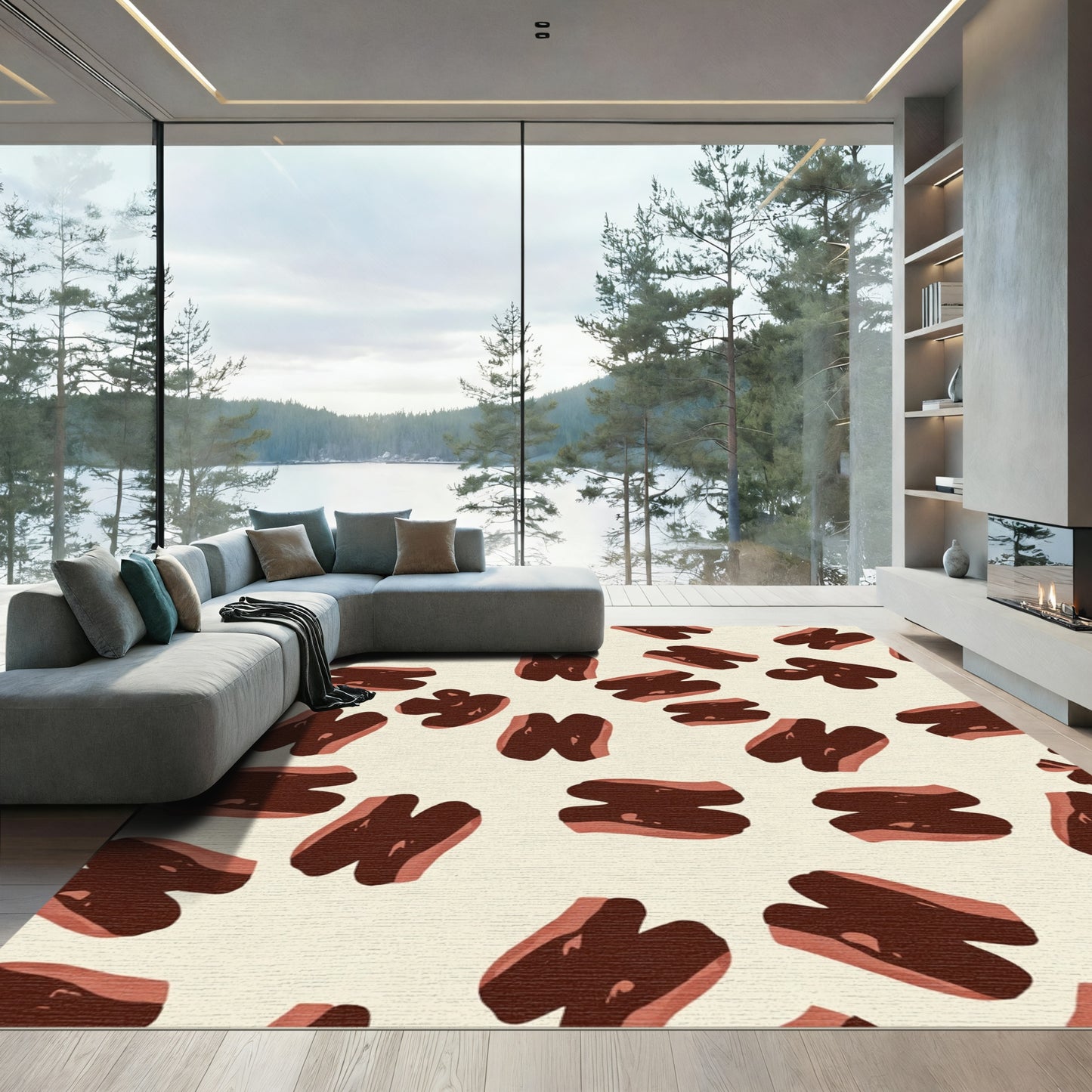 Deep Brown Abstract Organic Rug