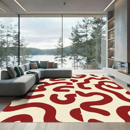 Crimson Swirl Abstract Cream Rug