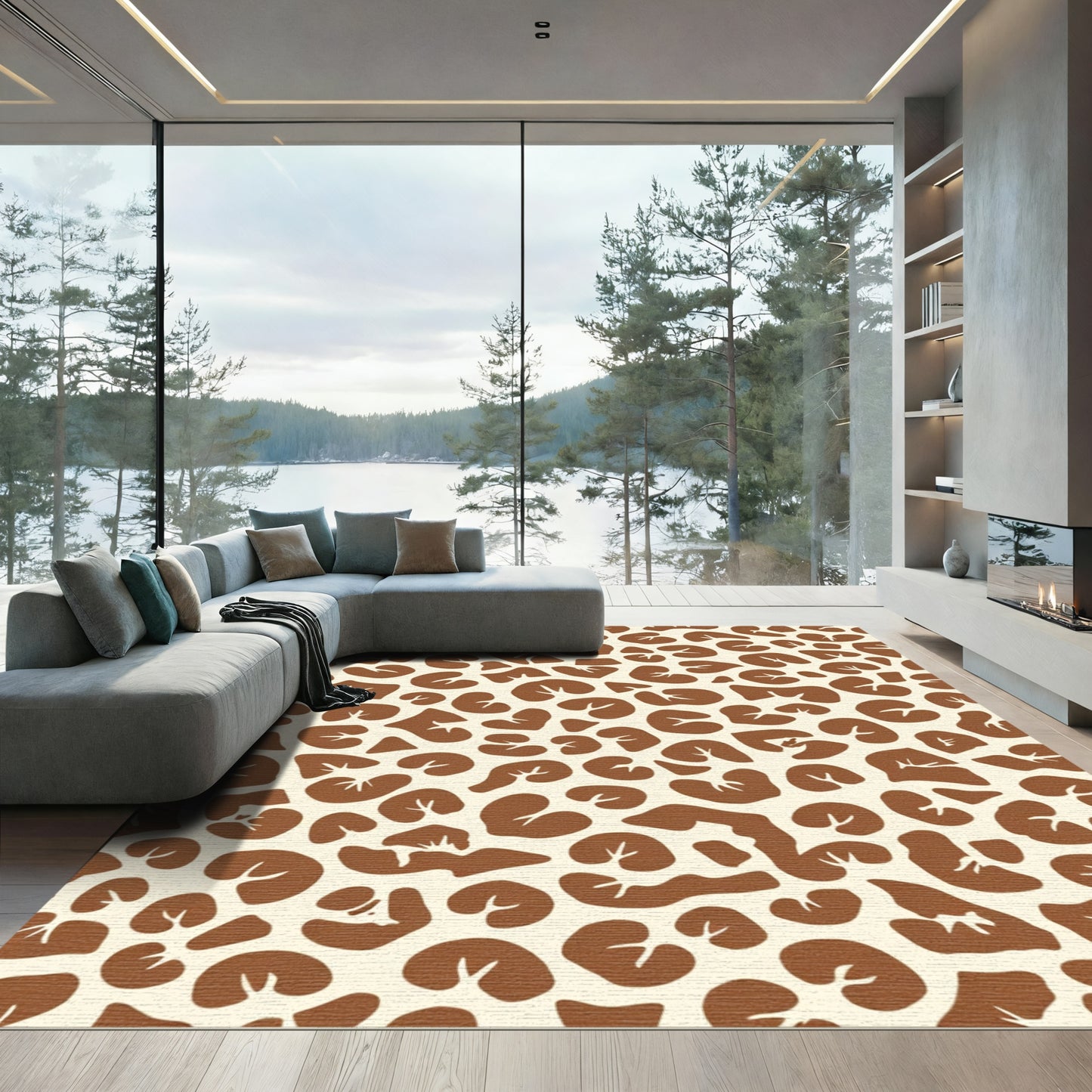 Brown Ivory Abstract Spots Rug