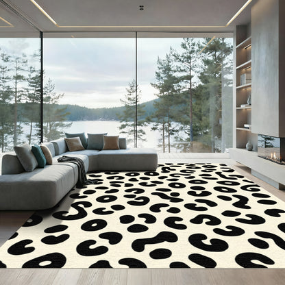 Cream Black Leopard Spots Rug