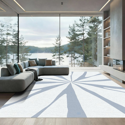 Pale Blue Sunburst Rays Rug