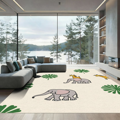 Cute Gray Elephant Yellow Giraffe Tree Rug