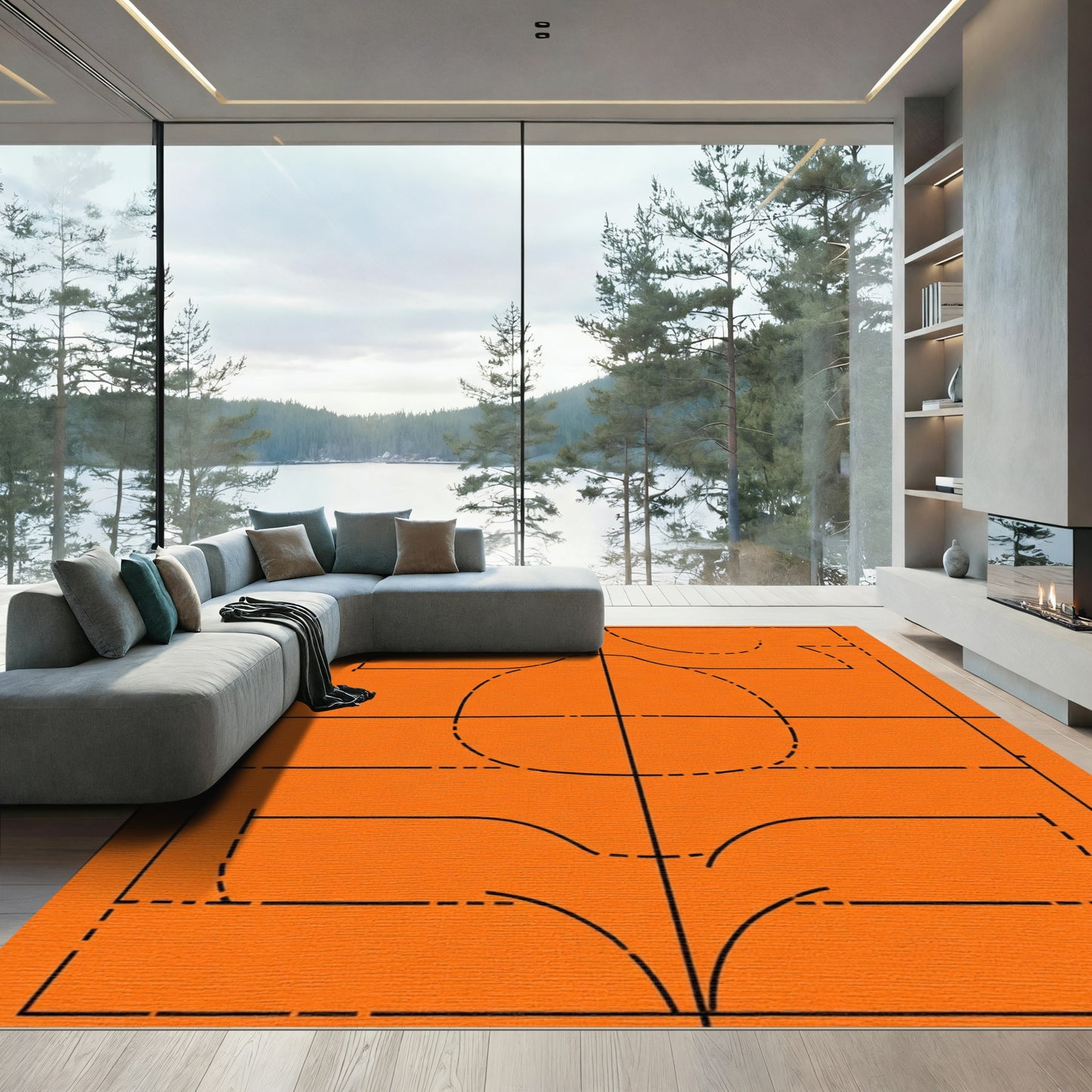 Orange Abstract Geometric Outline Rug