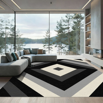 Monochrome Geometric Diamond Stripes Rug