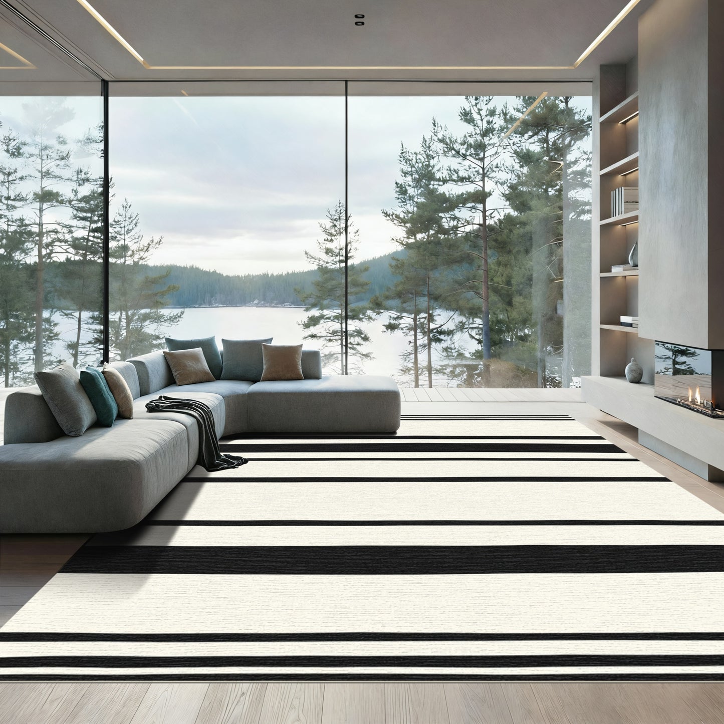 Minimalist Black Cream Striped Rug