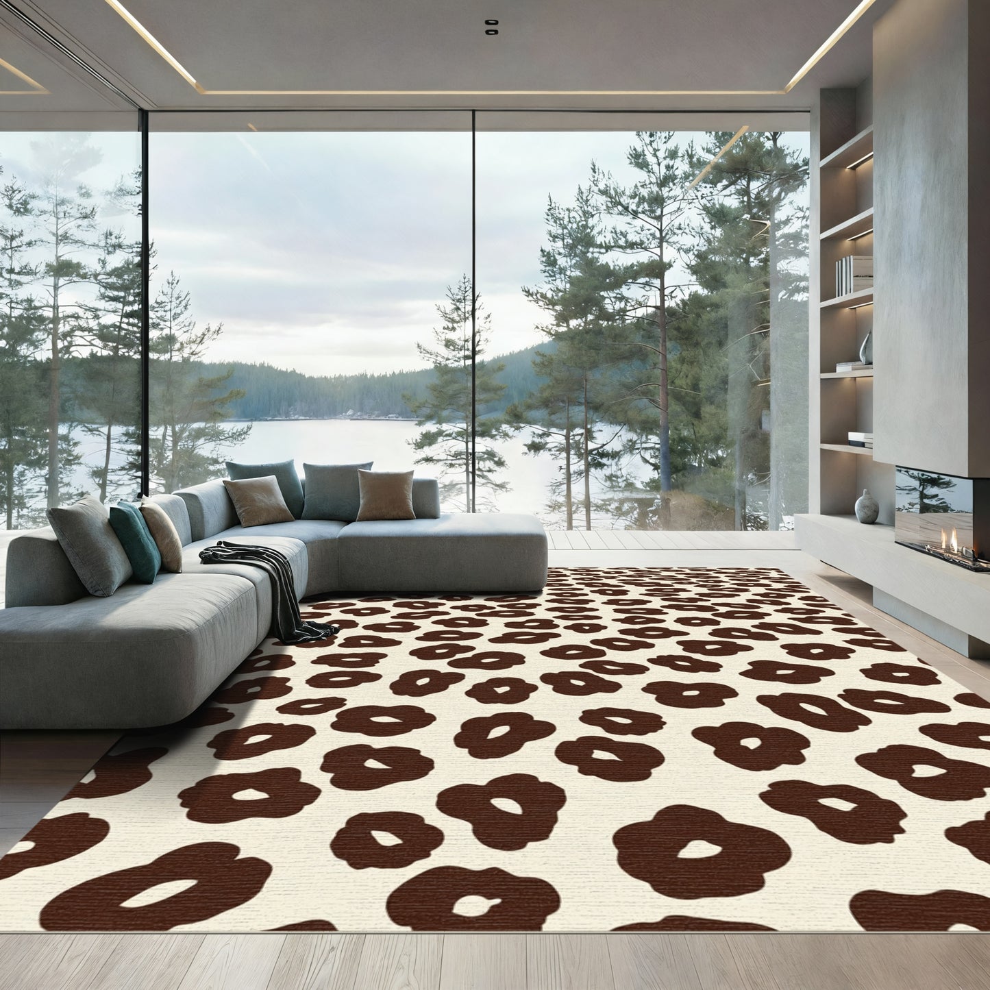 Natural Cream Brown Leopard Spots Rug