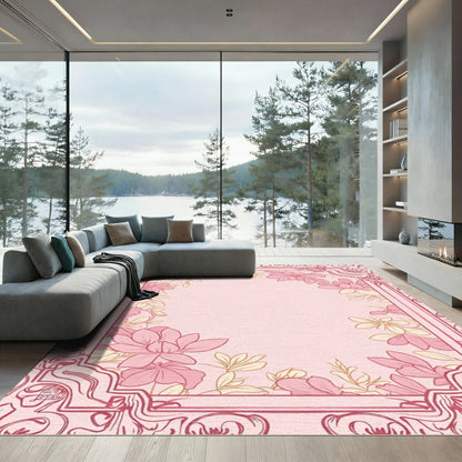Pale Pink Floral Border Art Nouveau Rug