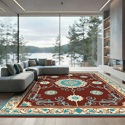 Ornate Teal Blossom Medallion Rug