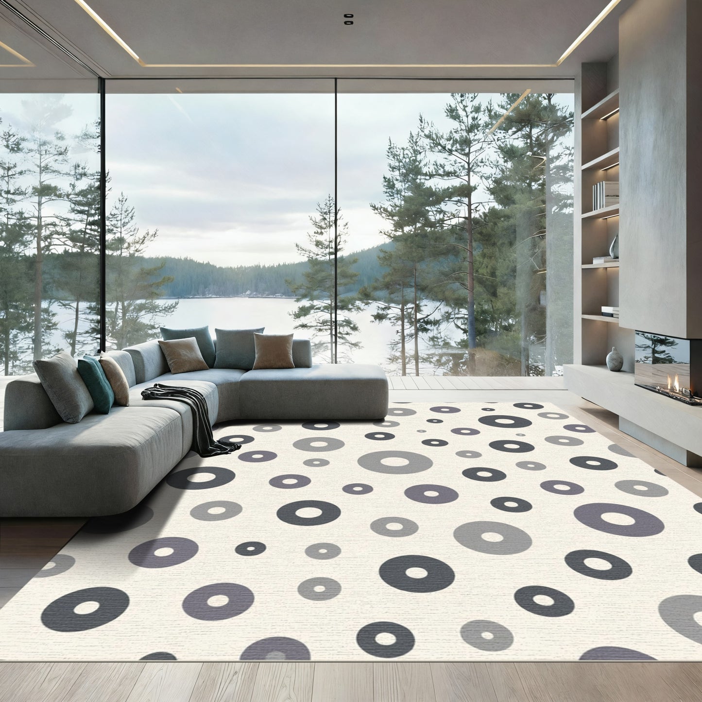 Gray Circles Scattered Modern Rug