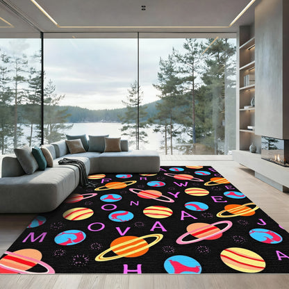 Cosmic Planets Alphabet Black Rug