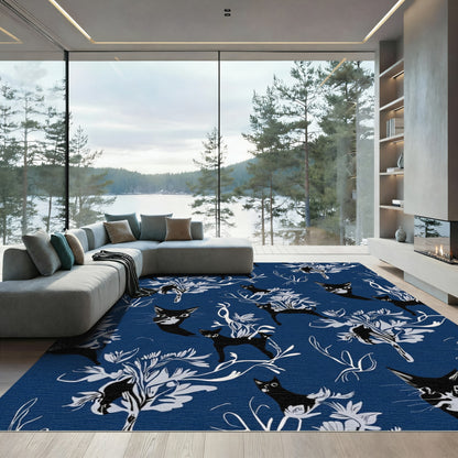 Black Cats Among Floral Sprigs Rug