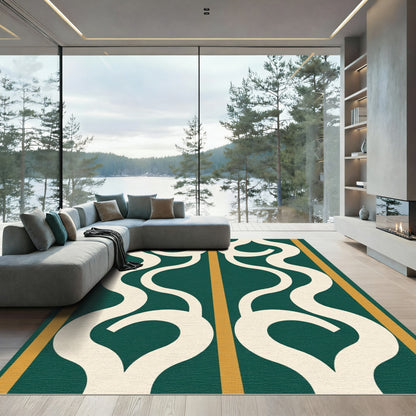 Emerald Cream Organic Scroll Stripe Rug