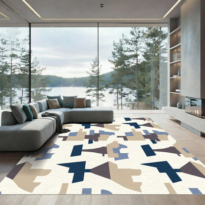 Abstract Geometric Shapes Blue Brown Rug