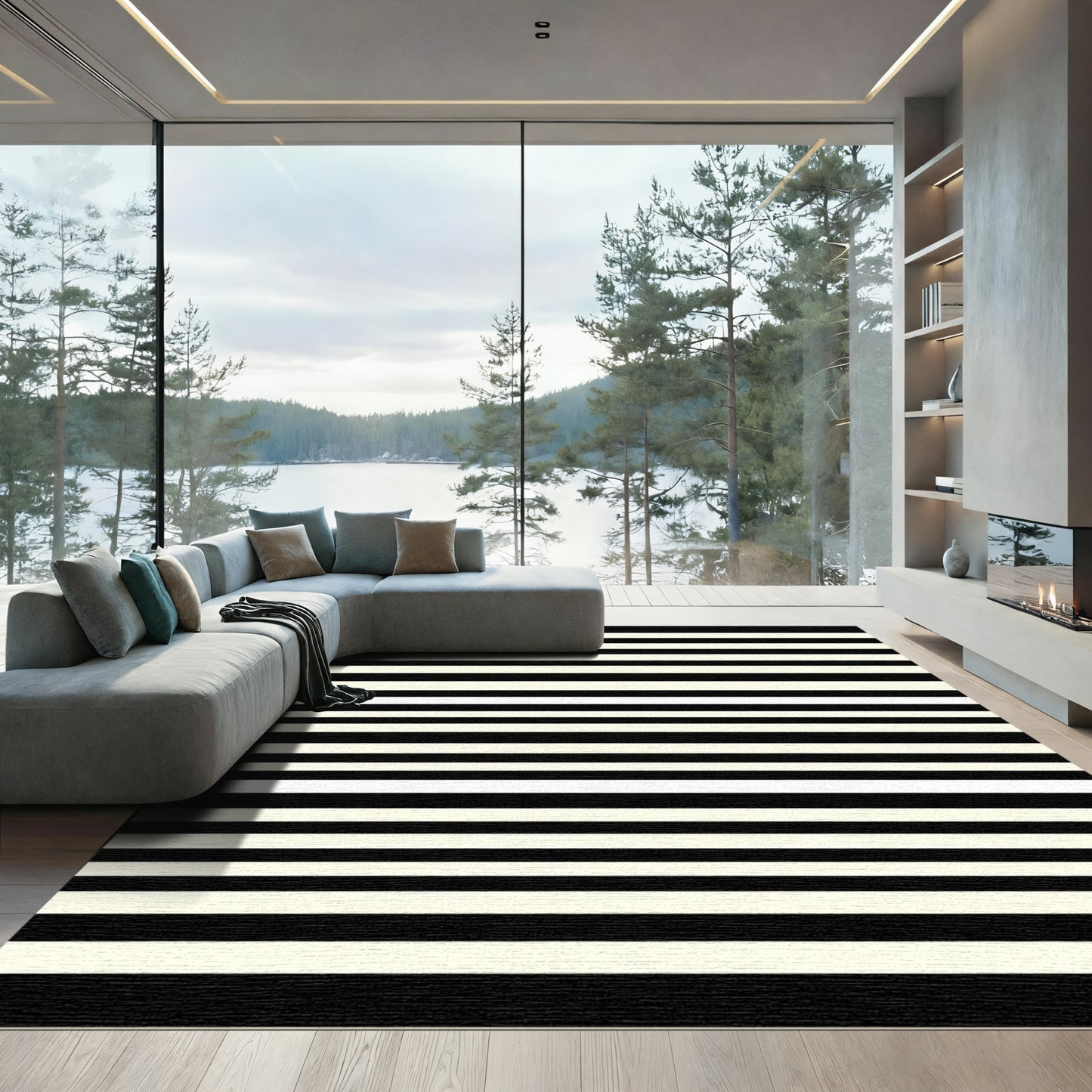 Black Cream Horizontal Stripe Rug