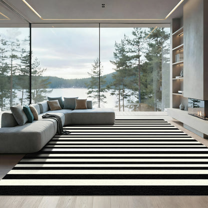 Black Cream Horizontal Stripe Rug