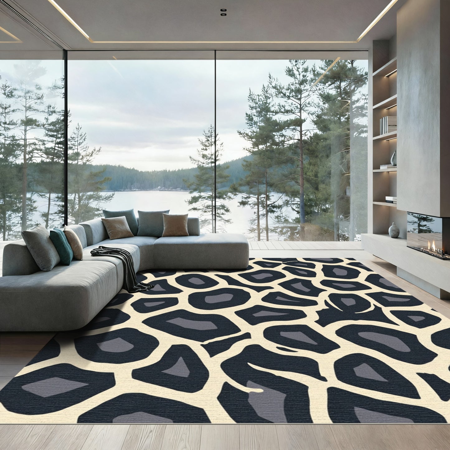 Cream and Charcoal Giraffe Spots Rug