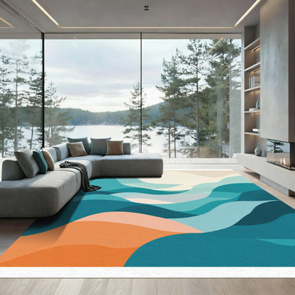 Oceanic Teal Orange Abstract Waves Rug