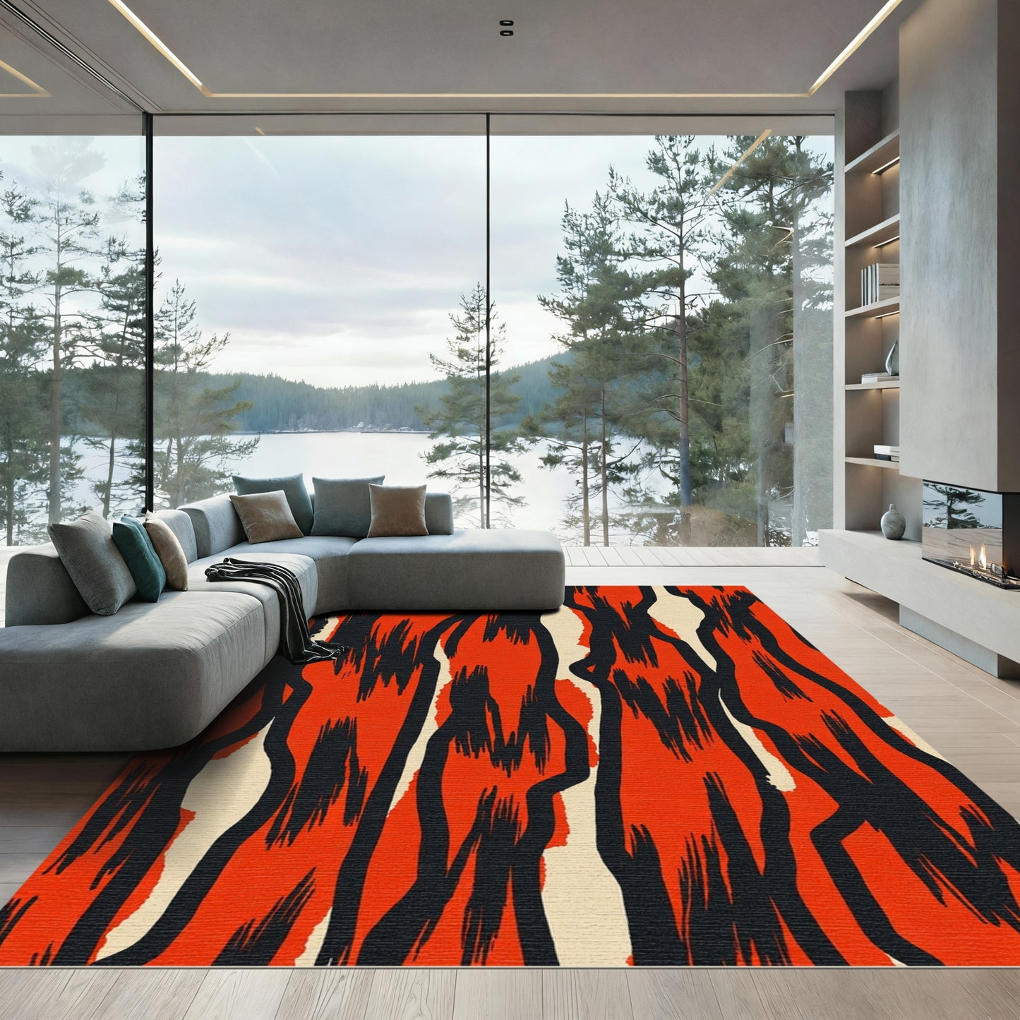 Bold Orange Abstract Stripe Rug