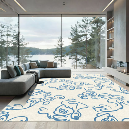 Blue Ink Blossom Swirl Rug