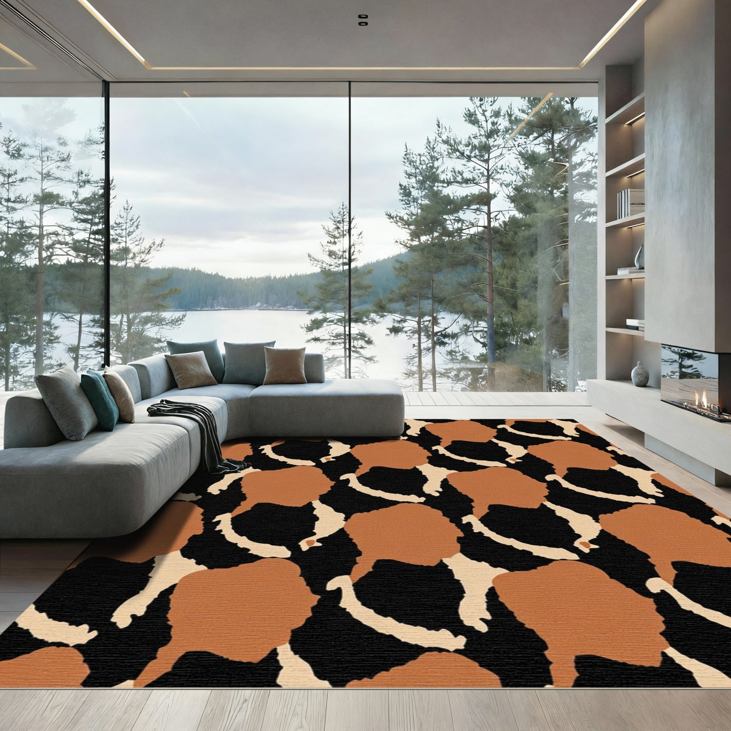 Earthy Camouflage Abstract Organic Forms Rug