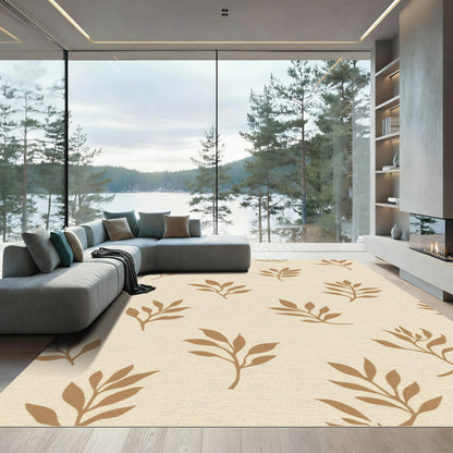 Golden Beige Botanical Branch Spread Rug
