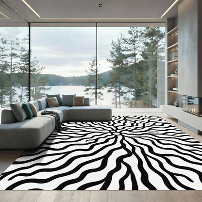 Black White Organic Branching Rug