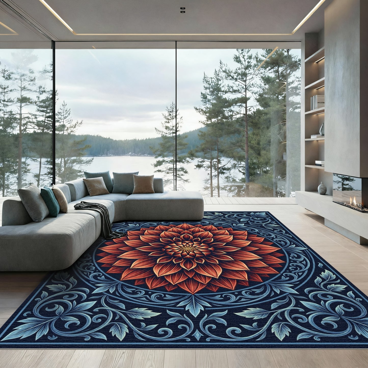 Garnet Dahlia Intricate Floral Mandala Rug