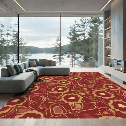 Crimson Golden Floral Vine Rug