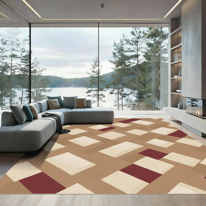 Brown Woven Diamonds Cream Burgundy Rug