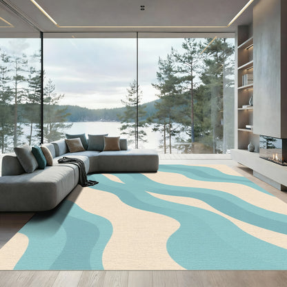 Soft Teal Swirl Wave Rug