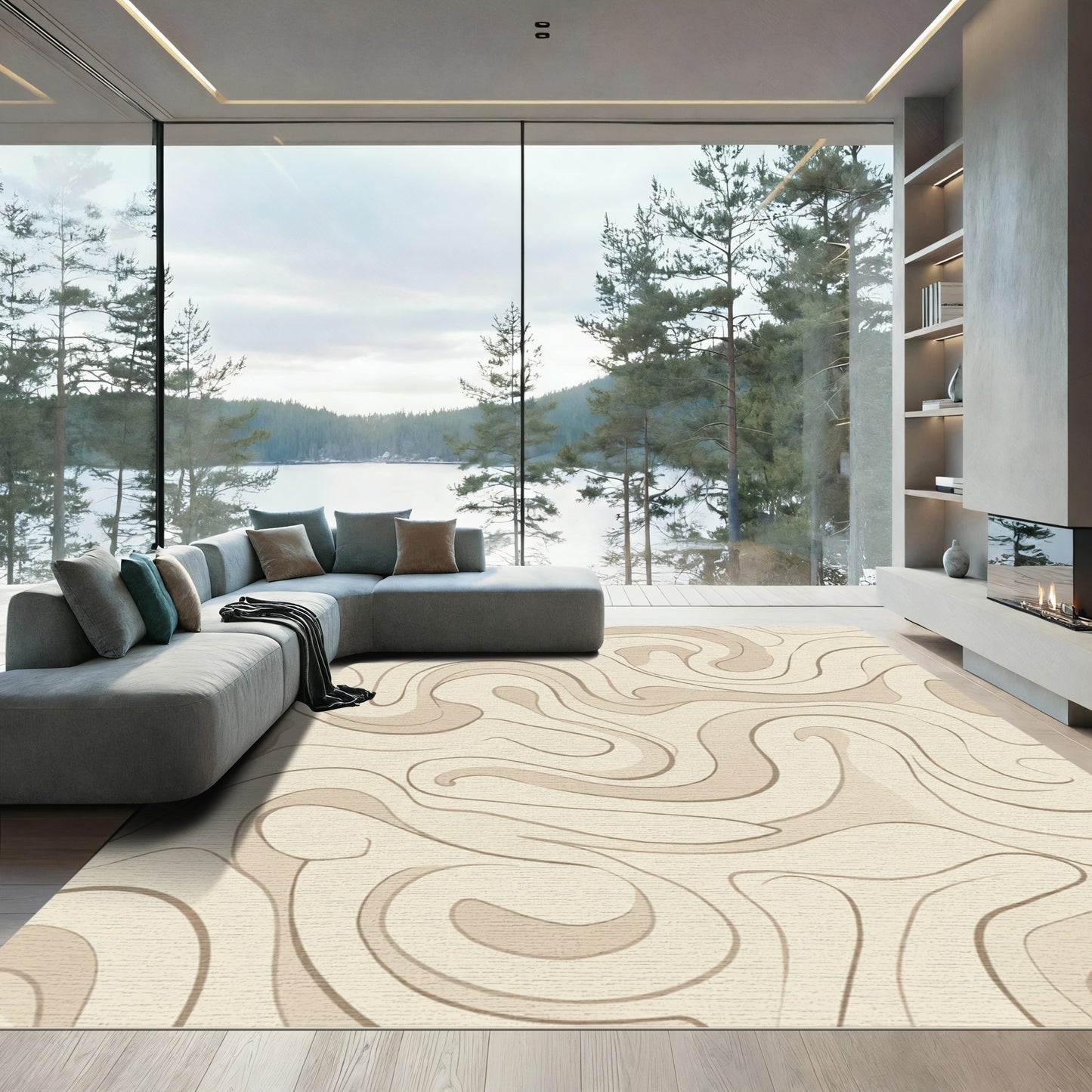 Creamy Beige Swirl Organic Movement Rug